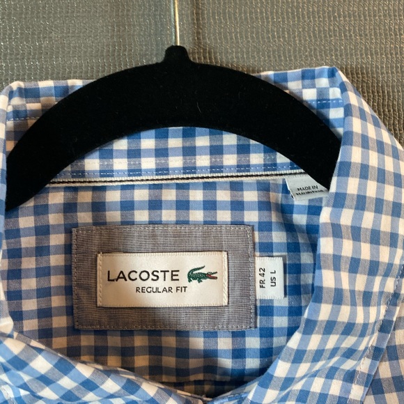 Lacoste Blue and White Checkered Dress Shirt - Picture 2 of 2